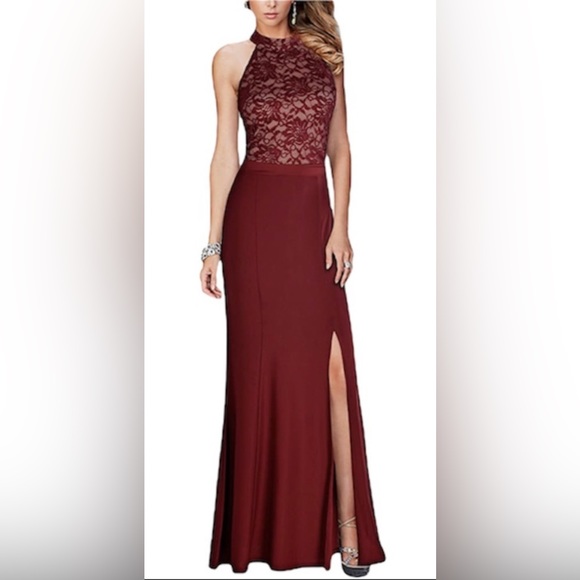 NEW! Size S Halter Burgundy Wine gown with leg slit Prom Pageant Military Ball - Picture 1 of 5
